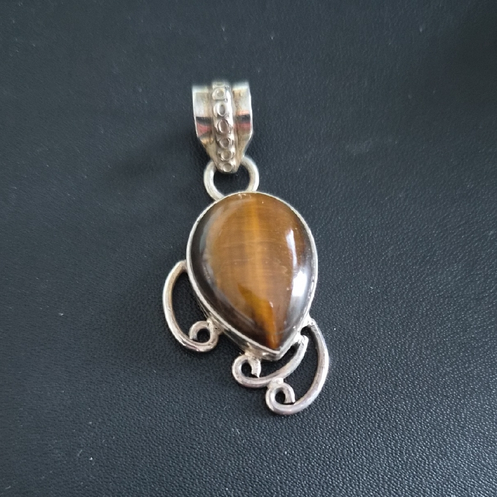 Silver and Brown Teardrop Pendant